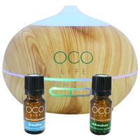 Organico by Oco Life Zen Light Wood Grain Ultrasonic Diffuser With Reawaken 10ml & Breathe 10ml